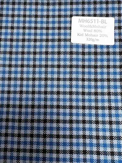 MH6511-BL Standard Japanese Wool Mohair Worsted (Tonic Style) Check Blue