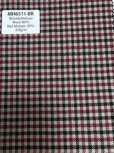 MH6511-BR Classic Japanese-Made Wool Mohair Worsted (Tonic Style) Check, Brown