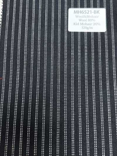 MH6521-BK Standard Japanese-Made Wool Mohair Worsted (Tonic Style) Stripe Black