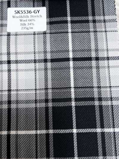 SK5536-GY Classic Japanese-Made Silk Wool Stretch Check Gray