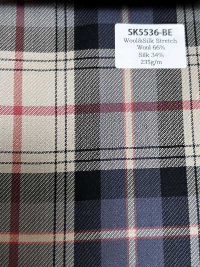 SK5536-BE Classic Japanese Silk Wool Stretch Check Beige