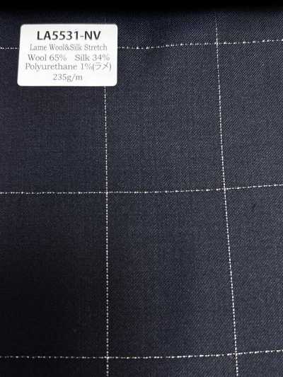 LA5531-NV Classic Made In Japan Silk Lame Wool Stretch Check Navy Blue
