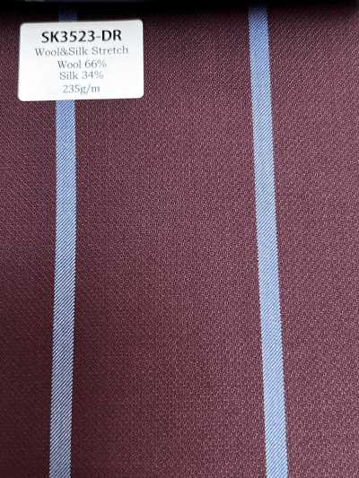 SK3523-DR Standard Japanese-Made Silk Wool Stretch Stripe Dark Red
