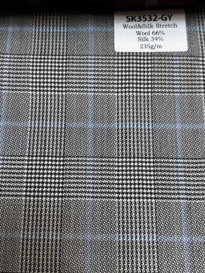 SK3532-GY Classic Japanese-made Silk Wool Stretch Check Gray
