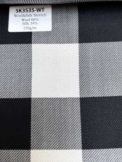 SK3535-WT Classic Made In Japan Silk Wool Stretch Check White