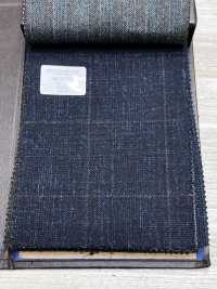 56CN5231 CANONICO Wool Silk & Linen Fancy Suiting Navy Blue/Brown Windowpane[Textile] CANONICO Additional Images