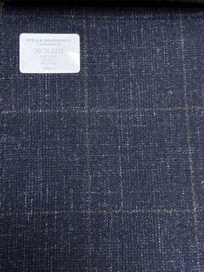 56CN5231 CANONICO Wool Silk & Linen Fancy Suiting Navy Blue/Brown Windowpane