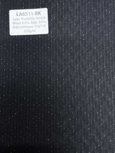 LA6511-BK Made In Japan Silk Lame Wool Stretch Black Stripe