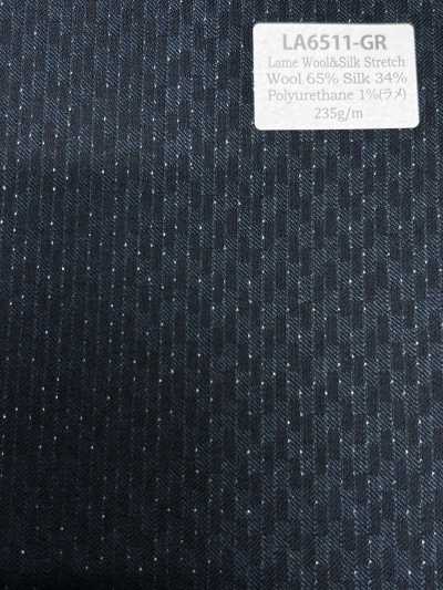 LA6511-GR Japanese-made Silk Lame Wool Stretch Green Stripe
