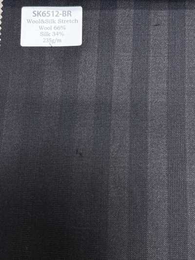 SK6512-BR Japanese-made Silk Wool Stretch Brown Stripe