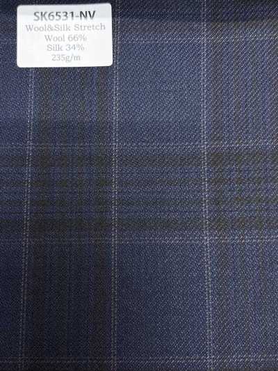 Made In Japan Silk Wool Stretch Navy Blue Check