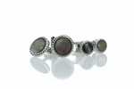 A-2 Sterling Silver Formal Cufflinks And Stud Set Black Mother Of Pearl Shell Silver Round