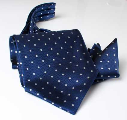 AS-602 Made In Japan Silk Ascot Tie, Blue Dot Pattern
