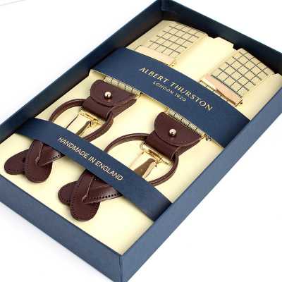 AT-3054 Albert Thurston Suspenders Graph Check Pattern 35MM Beige
