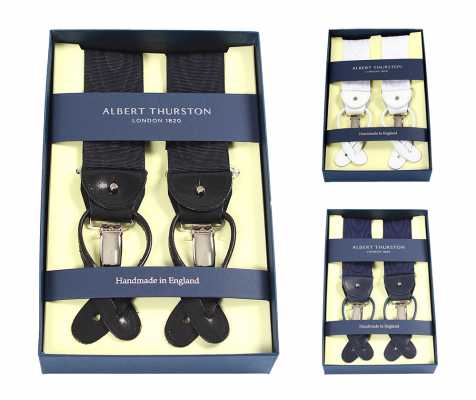 AT-MOIRE Albert Thurston Suspenders Ribbon Moire Black/Navy Blue/White 2in1