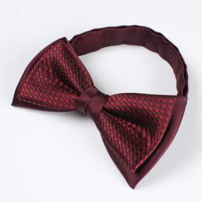 Combination Bow Tie, Burgundy, Pique Pattern, Silk, Made In Japan