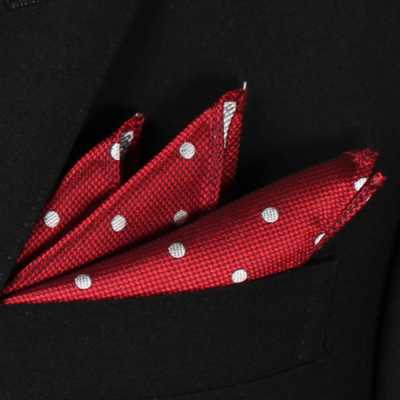 100% Japanese Silk Pocket Square, Dot Pattern, Red