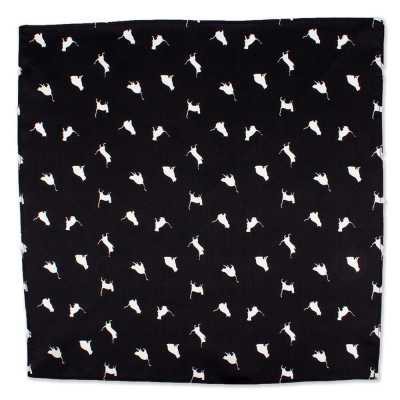 CF-CAT-BK Silk Print Handkerchief, Cat Motif, Black