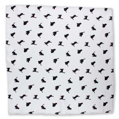 Silk Print Handkerchief Cat Motif Gray