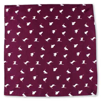 Silk Print Handkerchief Cat Motif Wine