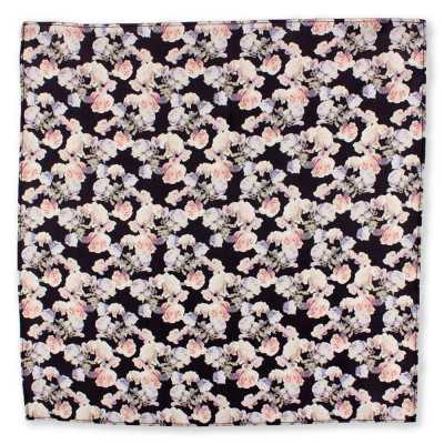 Silk Print Pocket Square Rose Black
