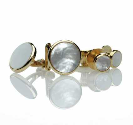 Formal Cuffs & Stud Set Mother-of-Pearl Gold Round