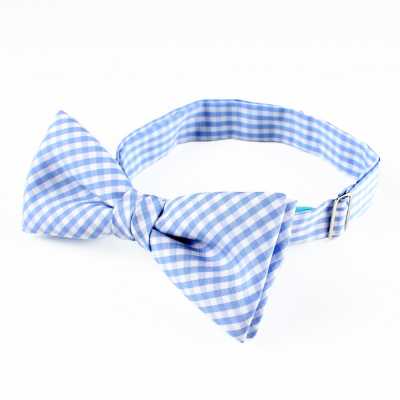 RBF-05 Bow Tie In Checkered Sax Blue, Made With British Ringhart Fabric