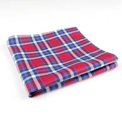 RCF-01 Pocket Square In Check Pattern, Red/Navy Blue, Made With English Ringhart Fabric