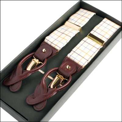 RSR-10 Suspenders Made With Ringhart Fabric, Tattersall Pattern, Brown, 35 Mm