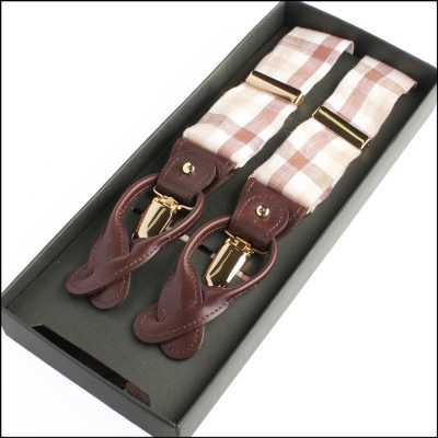 RSR-11 Suspenders Made With Ringhart Fabric, Check Pattern, Brown, 35MM