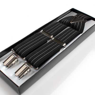 SR-103 Made In Japan Suspenders, Clip-Type X-Back, Striped Black