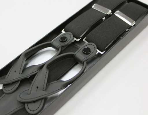 SR-202 Made-in-Japan Suspenders, Y-Type With Leather Straps, Black