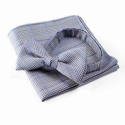 VBF-16 Bow Tie Made With VANNERS Fabric, Glen Check Pattern, Blue Gray
