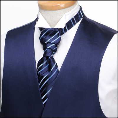 VYT-01 British VANNERS Silk Ascot Tie (Euro Tie) Stripe Navy Blue