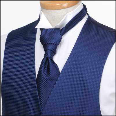 VYT-09 British VANNERS Silk Ascot Tie (Euro Tie), Houndstooth Pattern, Navy Blue