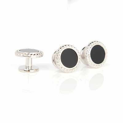 A-1-S Sterling Silver Stud Button, Onyx, Silver, Round